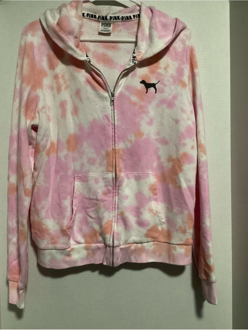 PINK Victoria's Secret Pink & Peach Tie-Dye Zip Hoodie